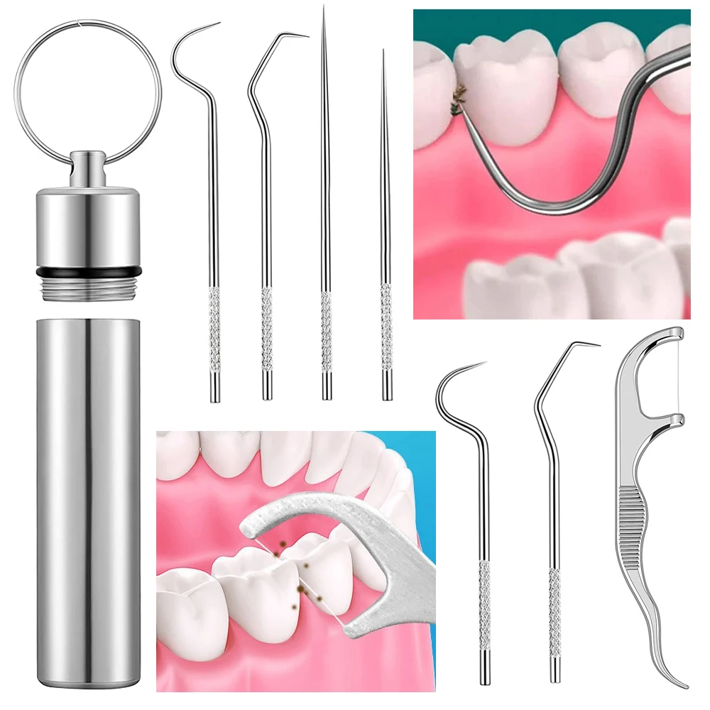 1set Toothpick Set Metal Stainless Steel Oral Hygiene Dental Cleaning