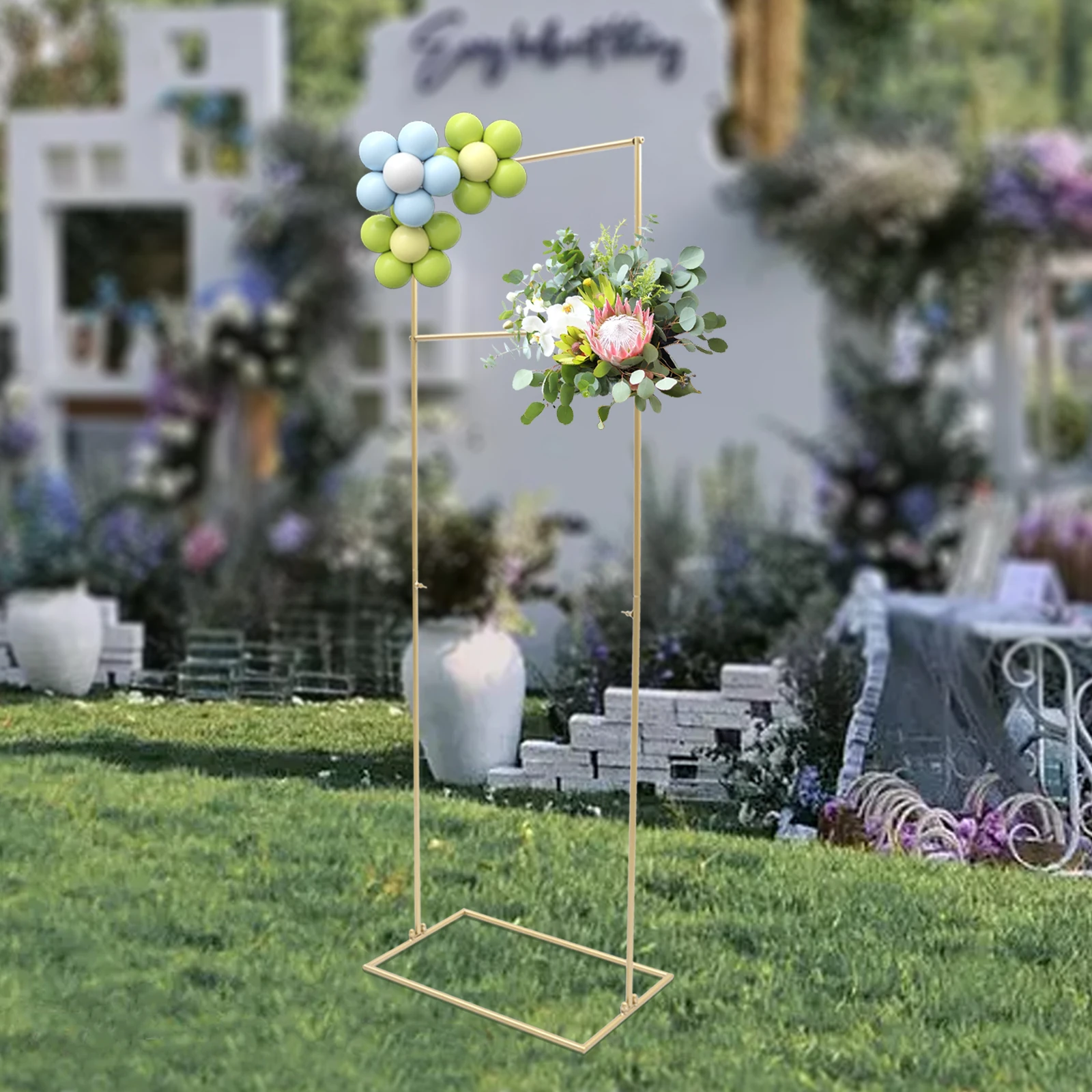 

(Gold/White) 155CM Metal Wedding Arch steel Excellent Pipe Frame Garden Backdrop Flower Display Balloon Column Stand Holder