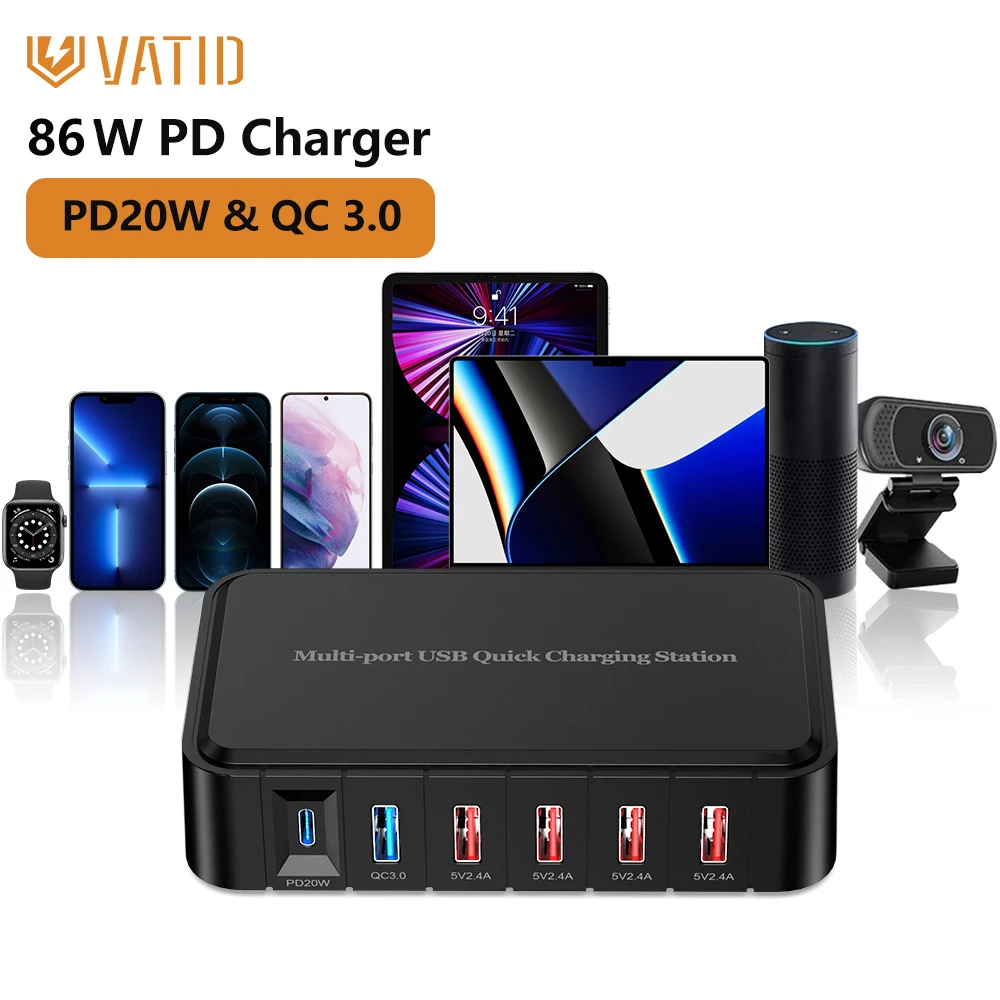 

Зарядное устройство ватиd с 6 USB-портами, 18 Вт, 86 Вт