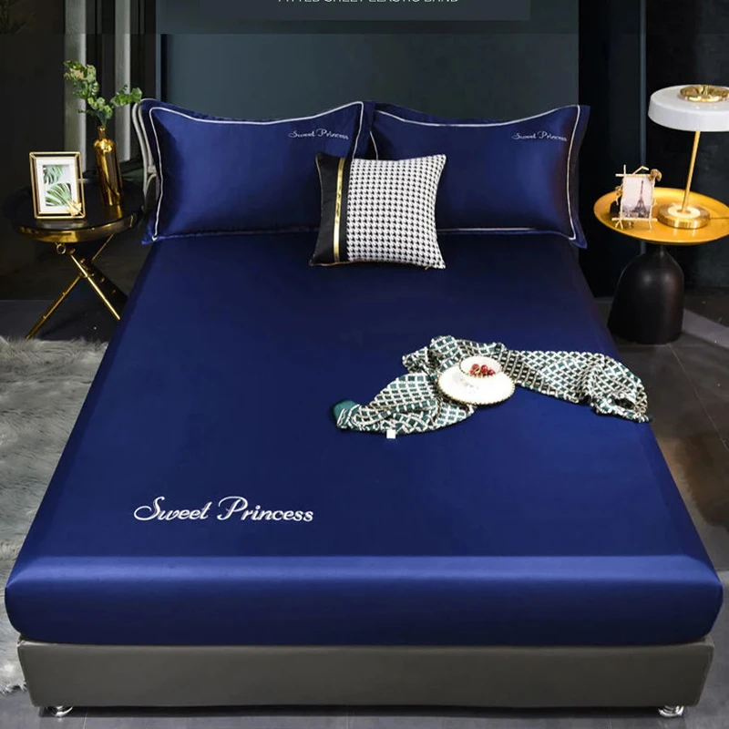 WOSTAR Elastic fitted sheet mattress protector cover satin bedspread bed linens rayon bed sheet single double queen king size 90 6