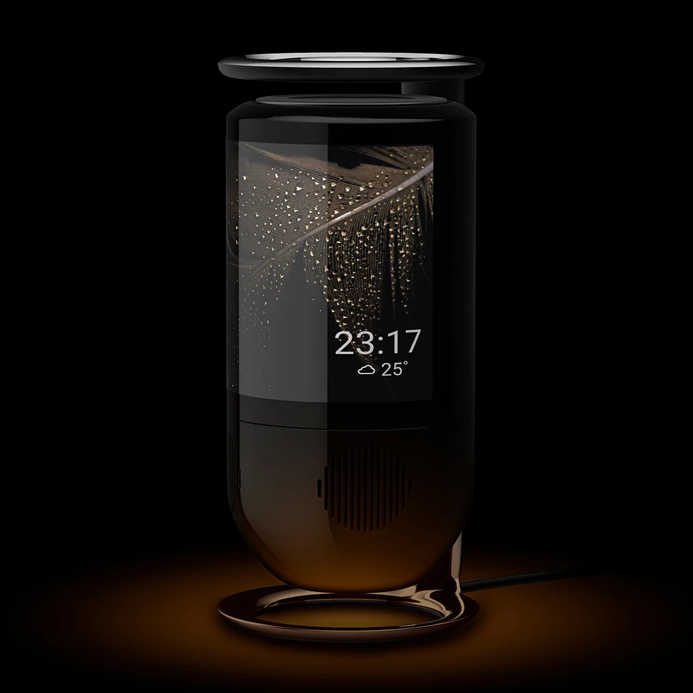 Mirage AMOLED 터치 디스플레이 무선 베이스 음악 led 라이트, 스마트 BQB 블루투스 와이파이 아마존 알렉사와 독특한 3.1 채널 스피커