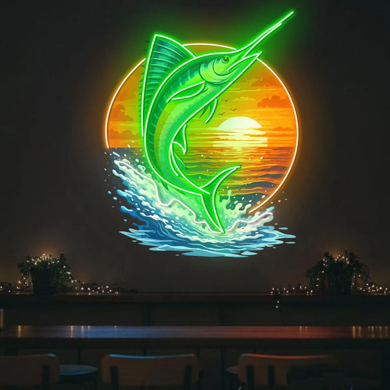말린 물고기 네온사인, 바다 LED 네온사인, 낚시 벽 장식, 아빠 선물, 남자들의 은신처 장식, 해안 장식, 낚시 사업장 네온사인