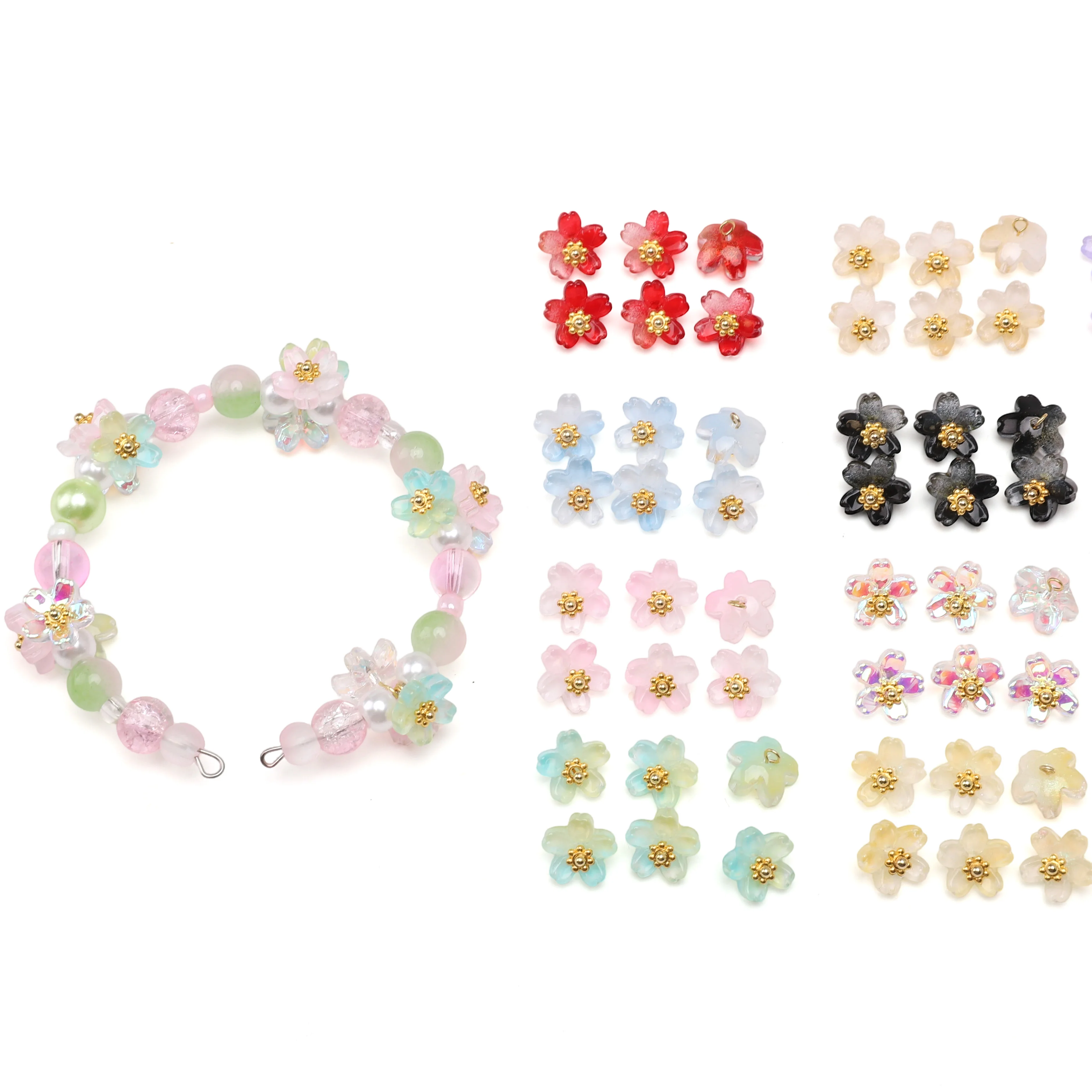 5 Stück Perlenohrringe, Glasblüten-Anhänger, Perlen, Blumenanhänger, Perlen für DIY-Armbänder, Halsketten, Schmuckherstellung, Zubehör