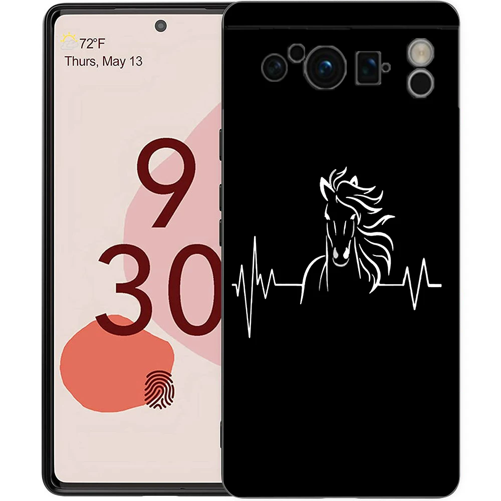 Black Shockproof TPU Silicone Phone Case with Animal Art Horse Design