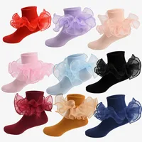 1-10Y Baby Girls Ruffle Socks Soft Double Lace Frilly Socks Princess Ankle Socks Kids Knit Socks for Autumn Winter 1