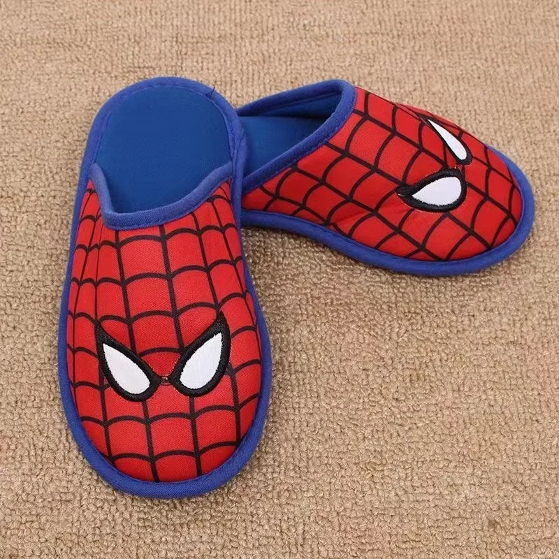 Spring Autumn Cotton Slippers Children Family Matching Girls Men Cartoon Spider Man Kid Boys Indoor Anti-slip Home Shoes EU28-44
