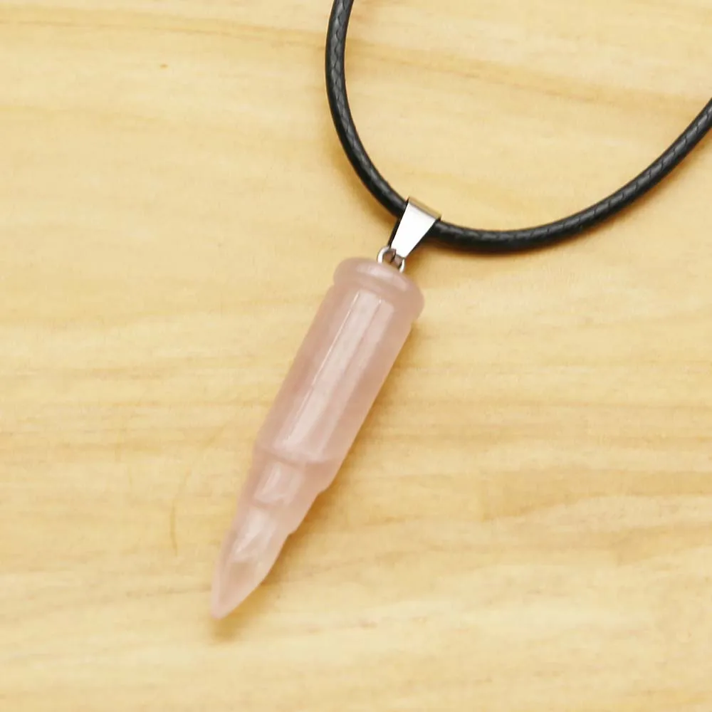 Selling Natural Stone Cone Bullet Pendant Leather Rope Necklace Crystal Agate Reiki Healing Charms Accessories Jewelry Gift 8PCS
