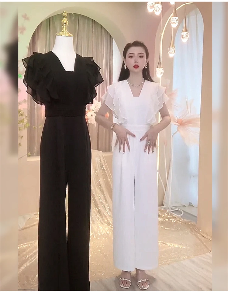 

new spring summer office lady Fashion casual brand female women girls chiffon wide leg jumpsuits clothing