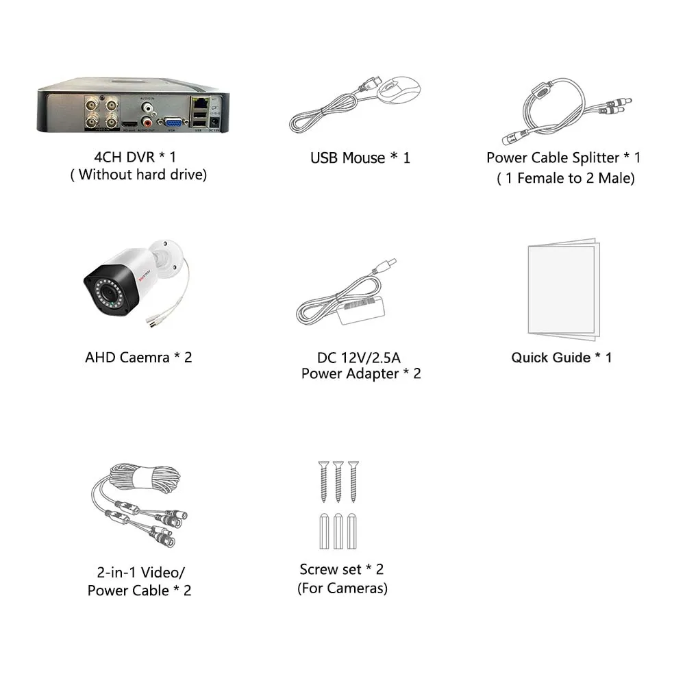 1080P 720P 보안 카메라 시스템 2MP/1MP AHD 키트 4CH 5in1 DVR 2PCS 비디오 감시 카메라 방수 야간 투시경