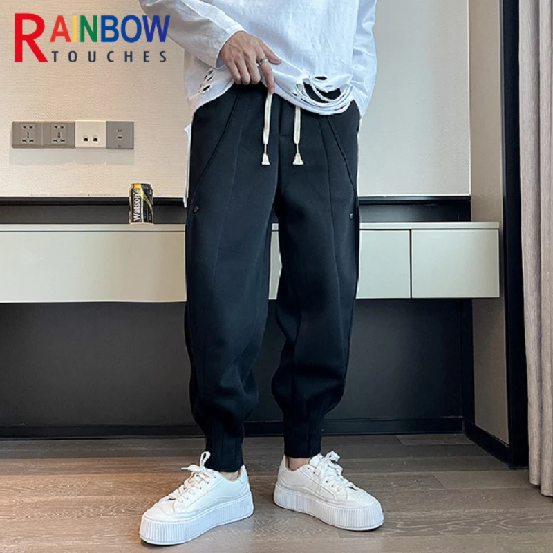 Rainbowtouches Brand Men's Casual Pants Fashion Bind feet Button Outdoors Men Elastic Sweatpants Male Autumn Sport Trousers