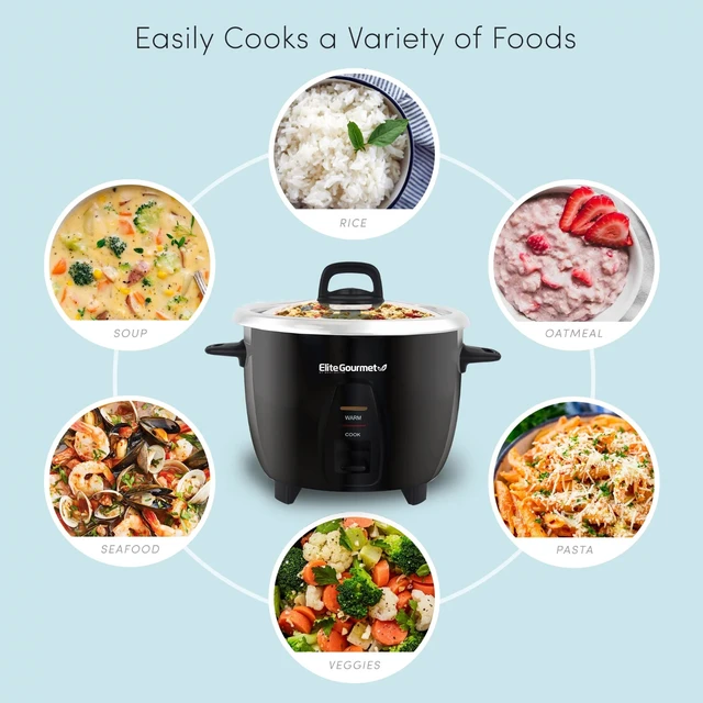 Elite Gourmet 6-Cup Rice Cooker with 304 Stainless-Steel Inner Pot