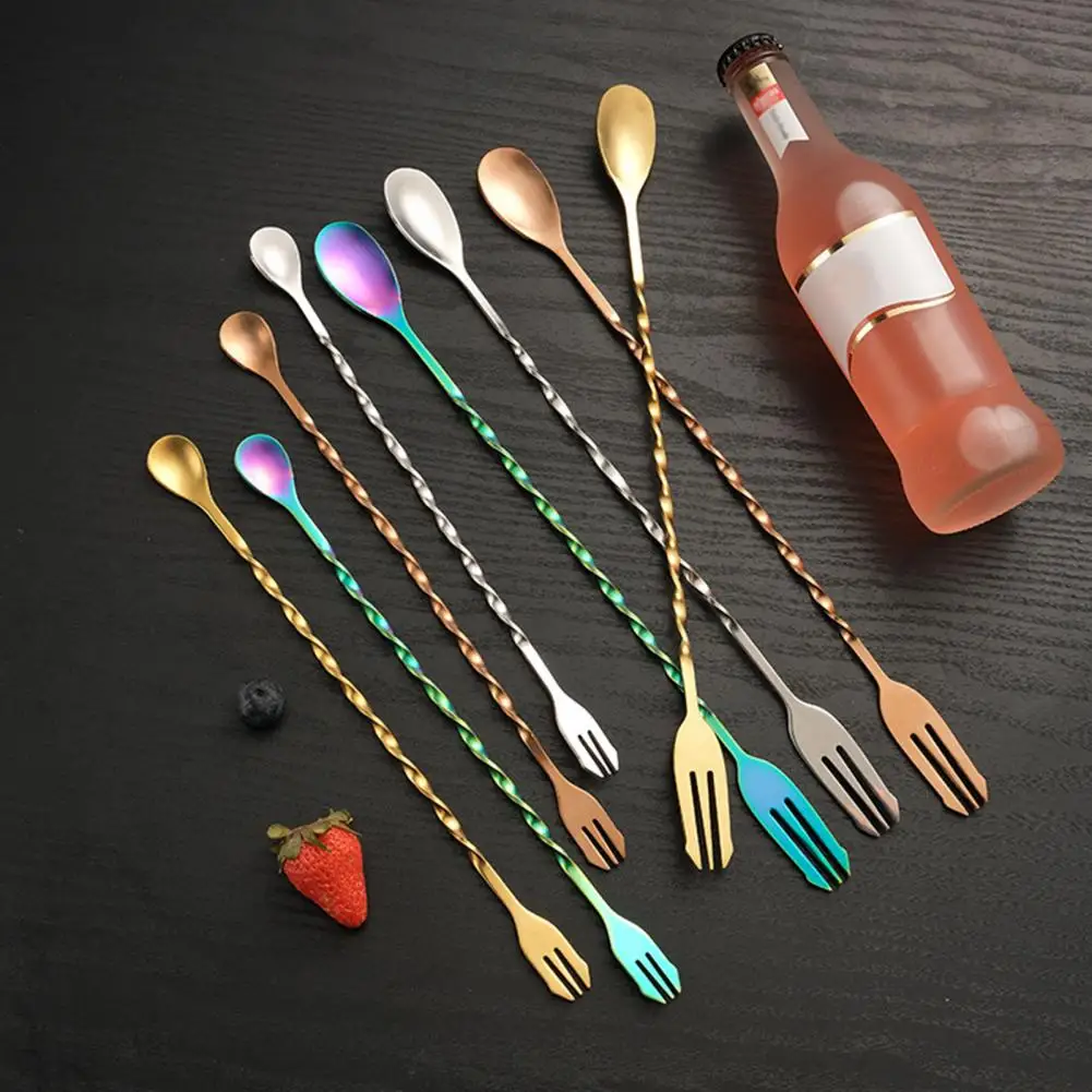 

Cocktail Spoon withFork Double Heads Stainless Steel Long Handle Whisky Wine Mixing Spoon Shaker Muddler Stirrer Bar Accessories