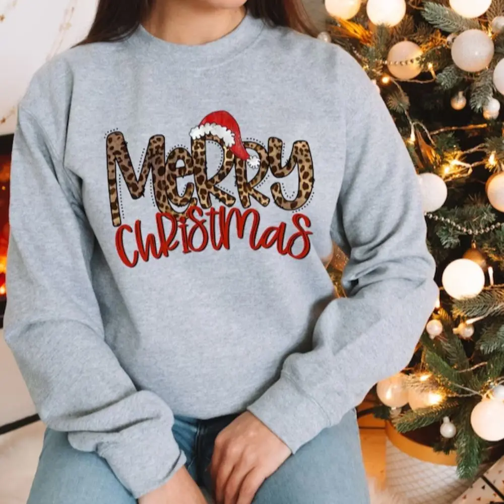 Leopard Plaid Christmas Sweatshirt and Hoodie Merry Christmas Shirt 2024 Winter Clothes Women Hoodies Cotton y2k Sportswear