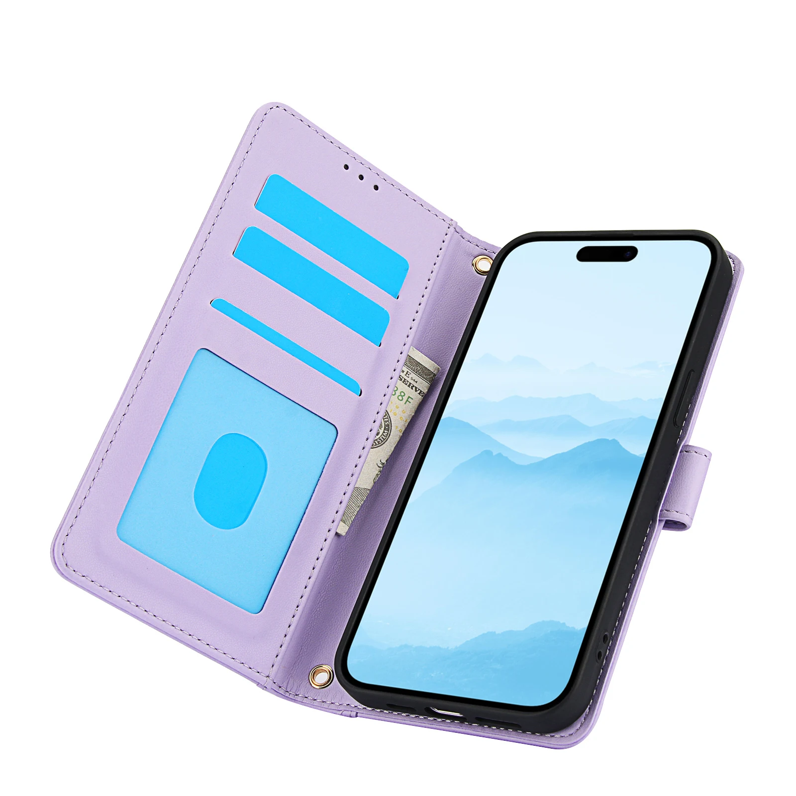 Capa de couro tipo carteira para cartões crossbody Solt para iPhone 16 Pro Max 15 Plus 14 13 12 11 XS XR SE 2022 Capa tipo cordão tipo livro_voghion.com