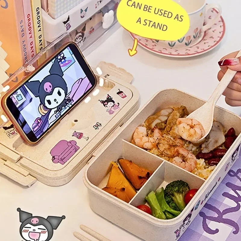 صندوق غداء MINISO Kuromi Cinnamoroll My Melody Student Compartmentalized صديق للبيئة بينتو صندوق أدوات المائدة حاوية تخزين المواد الغذائية