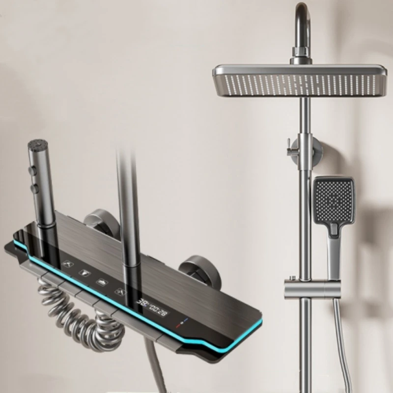 High-end ห้องน้ําก๊อกน้ําชุด 4 ฟังก์ชั่นดิจิตอลอุณหภูมิจอแสดงผล Light Shower ร้อนเย็นก๊อกน้ํา 1