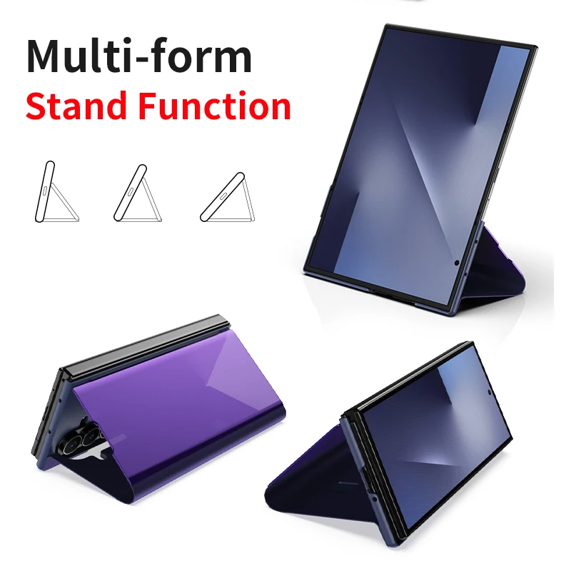 Premium Glossy Mirror Flip Case with Multi-Form Stand Holder for Smartphones