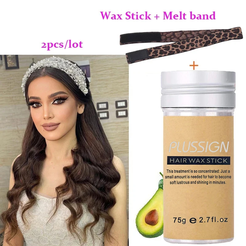 Hair Wax Stick 1Pcs Edge Melt Band For Lace Wig 1Pcs Hair Pomade Stick For Broken Hair Leopard Adjustable Elastic Headband & Wax Stick Set hair wax stick