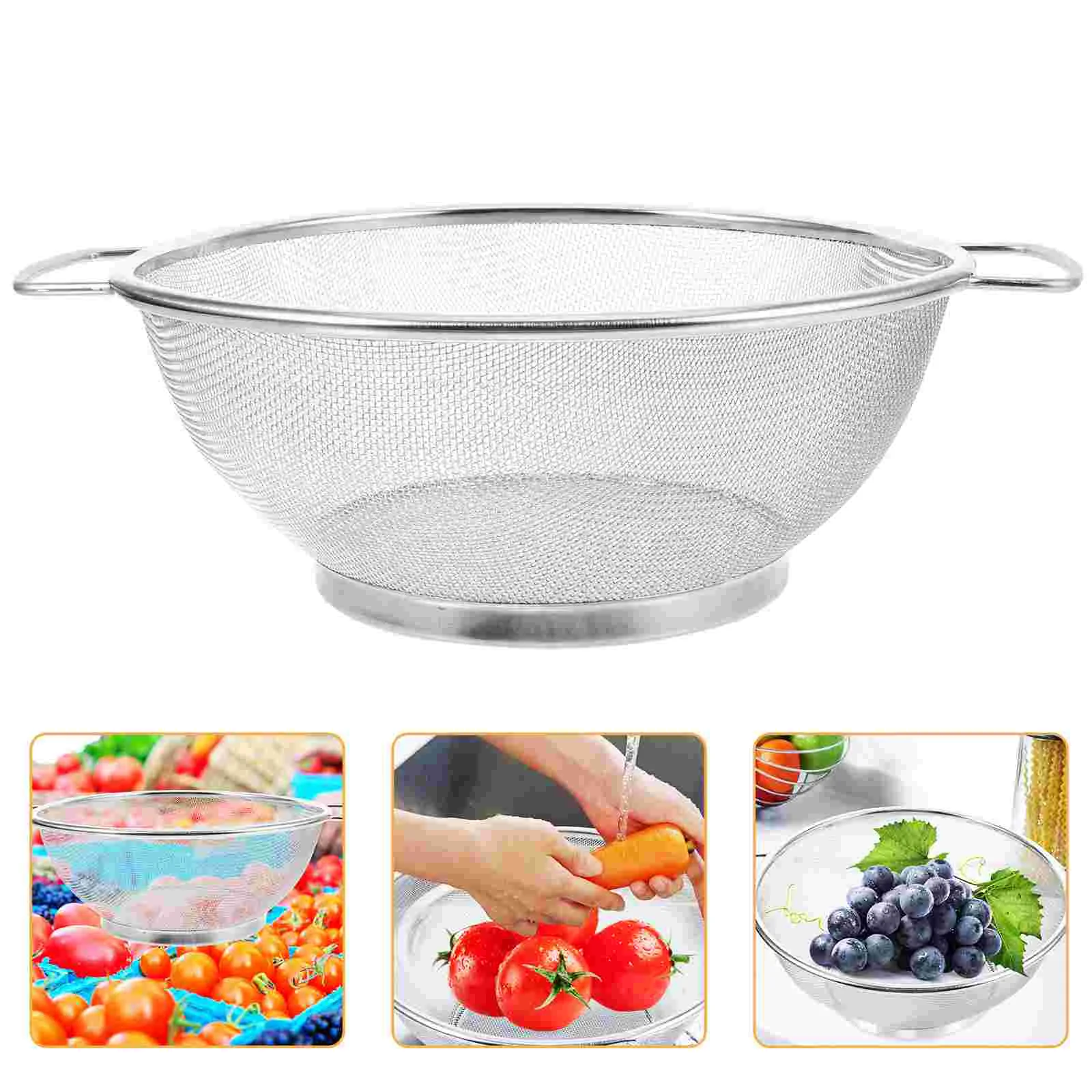 

Fine Mesh Colander Stainless Steel Dense Oil Leakage Screen Fried Filter Residue Double-ear Drain Basket (21cm) Strainer Bowl