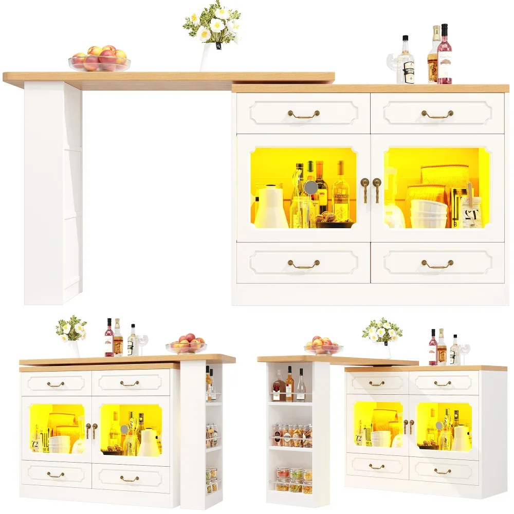 Teleskopischer ausziehbarer moderner Bartisch 135–203 x 39 x 92,8 cm | 360 ° Drehbar, mit LED-Leuchten und Ablagefach, Esszimmer – Detail 30