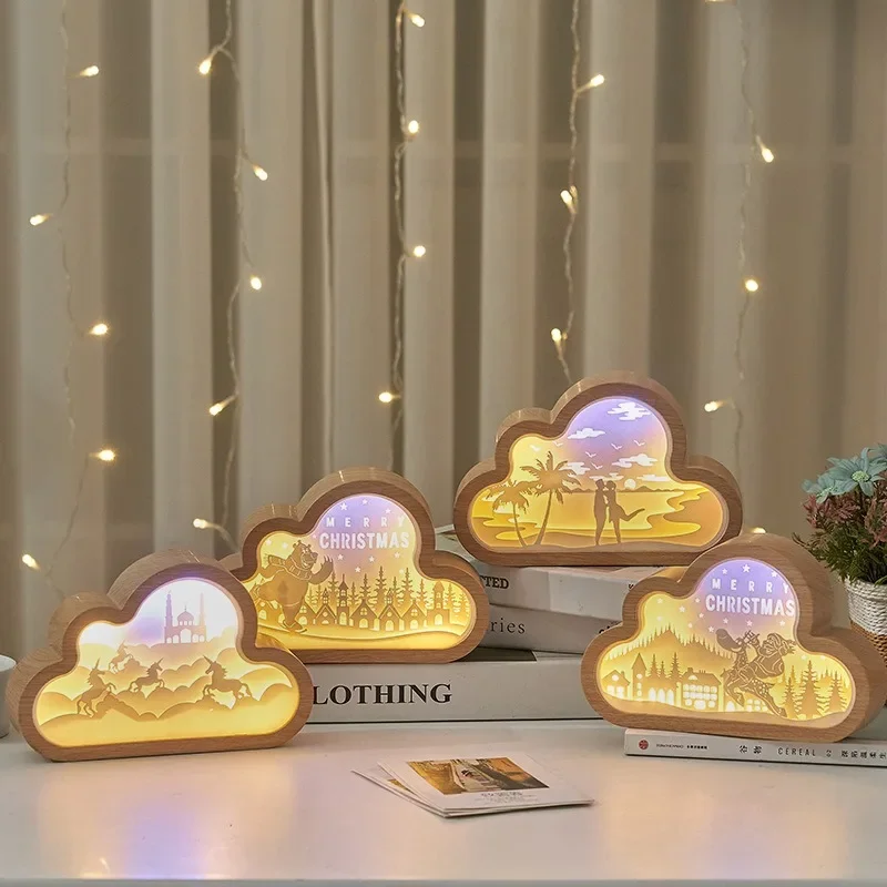 

Bedroom Decoration Night Light Cloud Style Light and Shadow Paper Carving Lamp Creative Gift 3D Birthday Christmas Gift Led Lamp