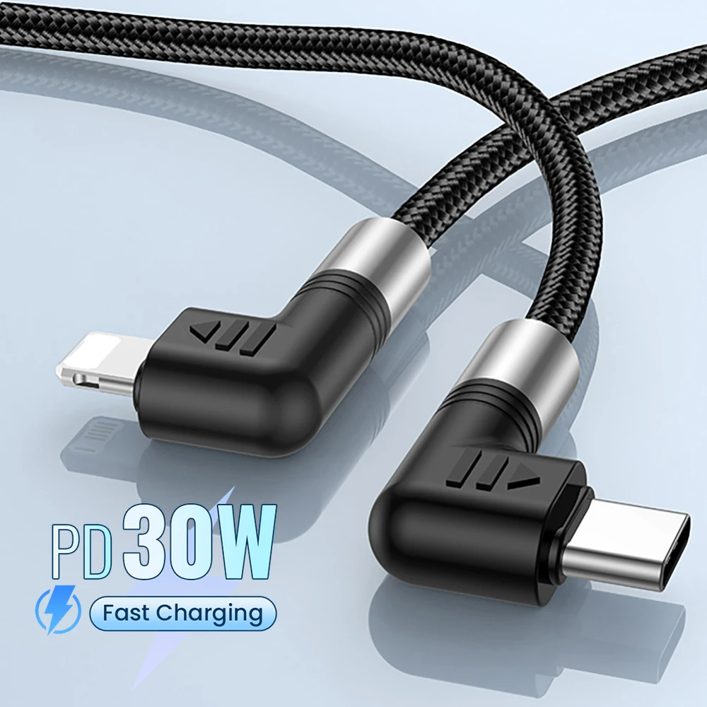 PD 30W USB C Cable For iPhone Dual Elbow Type C To 8Pin Charger Data