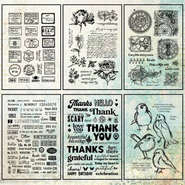 1pc Flower Letter Bird Seal Clear Stamps DIY Handbook Diary Album Scrapbooking Art Label Crafts Aesthetics Decor Rubber Stamps