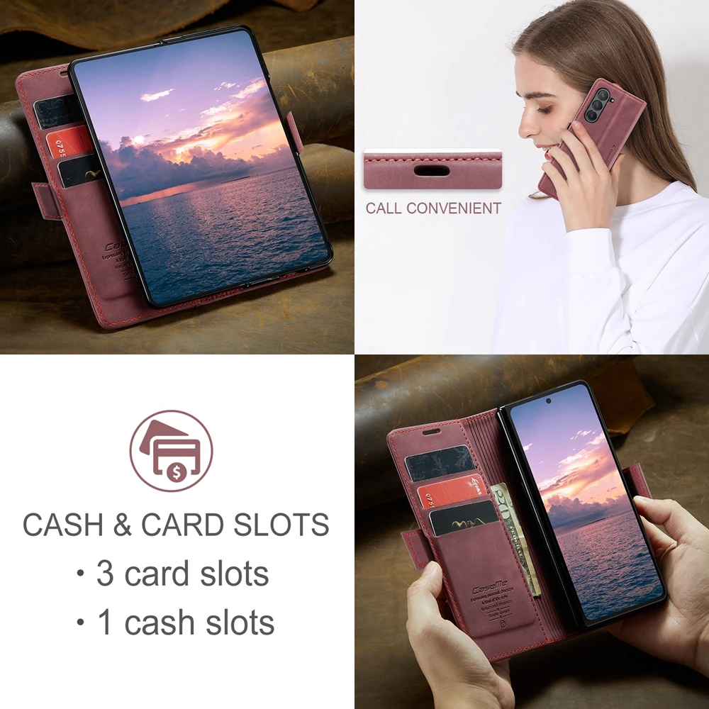Retor Leather Wallet Case Anti-Drop Flip Case for Samsung Galaxy Z Fold 7 6 5 4 Fold6 Shockproof Phone Cover Cards Holder Bumper | Gaffar India