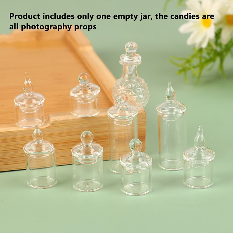 1Pc 1:12 Dollhouse Miniature Clear Glass Jar Candy Bean Storage Bottle Tiny Jar With Cover DollHouse Kitchen Decor Accessories 3
