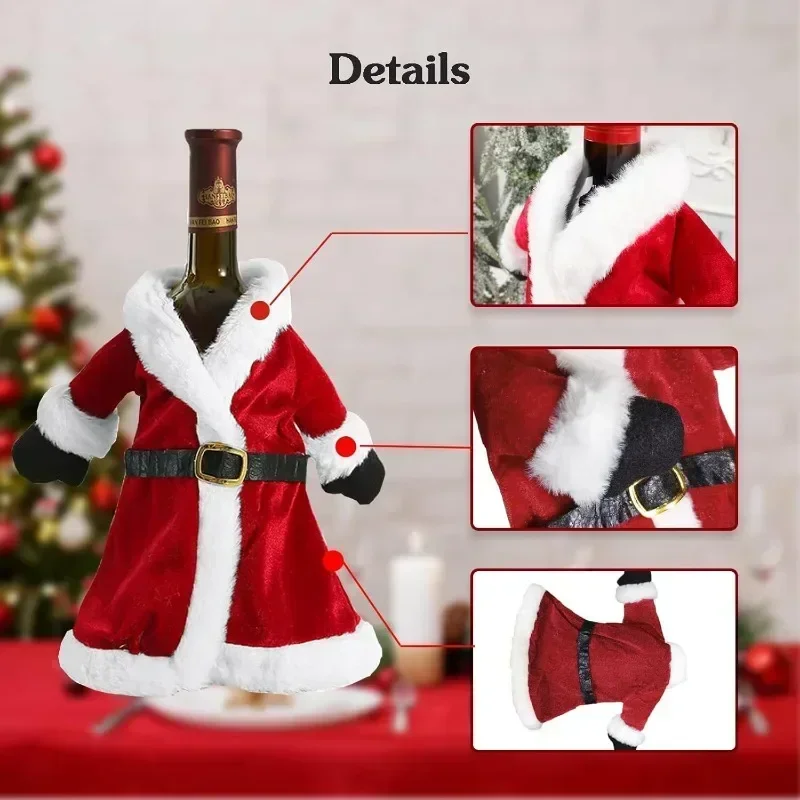 Red Velvet Dress Clothes Wine Bottle Covers Christmas Wine Bottle Bags Xmas New Year Party Dinner Table Decoration Gifts 1/6PCS wine bottle cover burlap wine bags