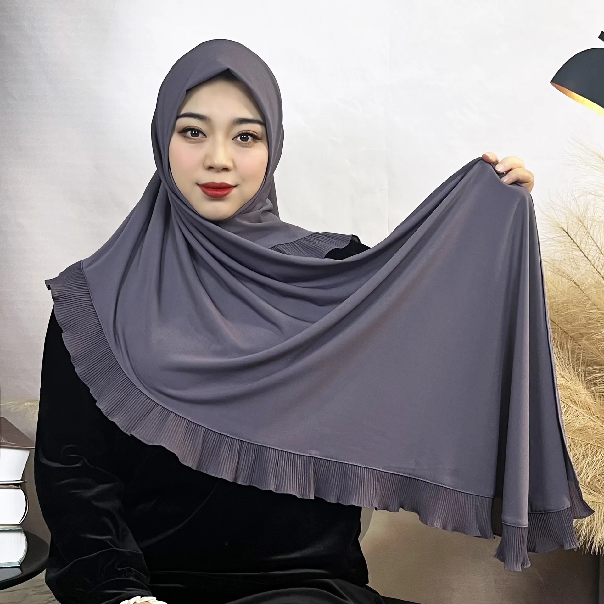 

Women Eid Muslim Hijabs Ruffles Plain Hijabs Kaftan Morocco Islam Modest Spliced Solid Pullover Loose Ramadan Dubai 2024