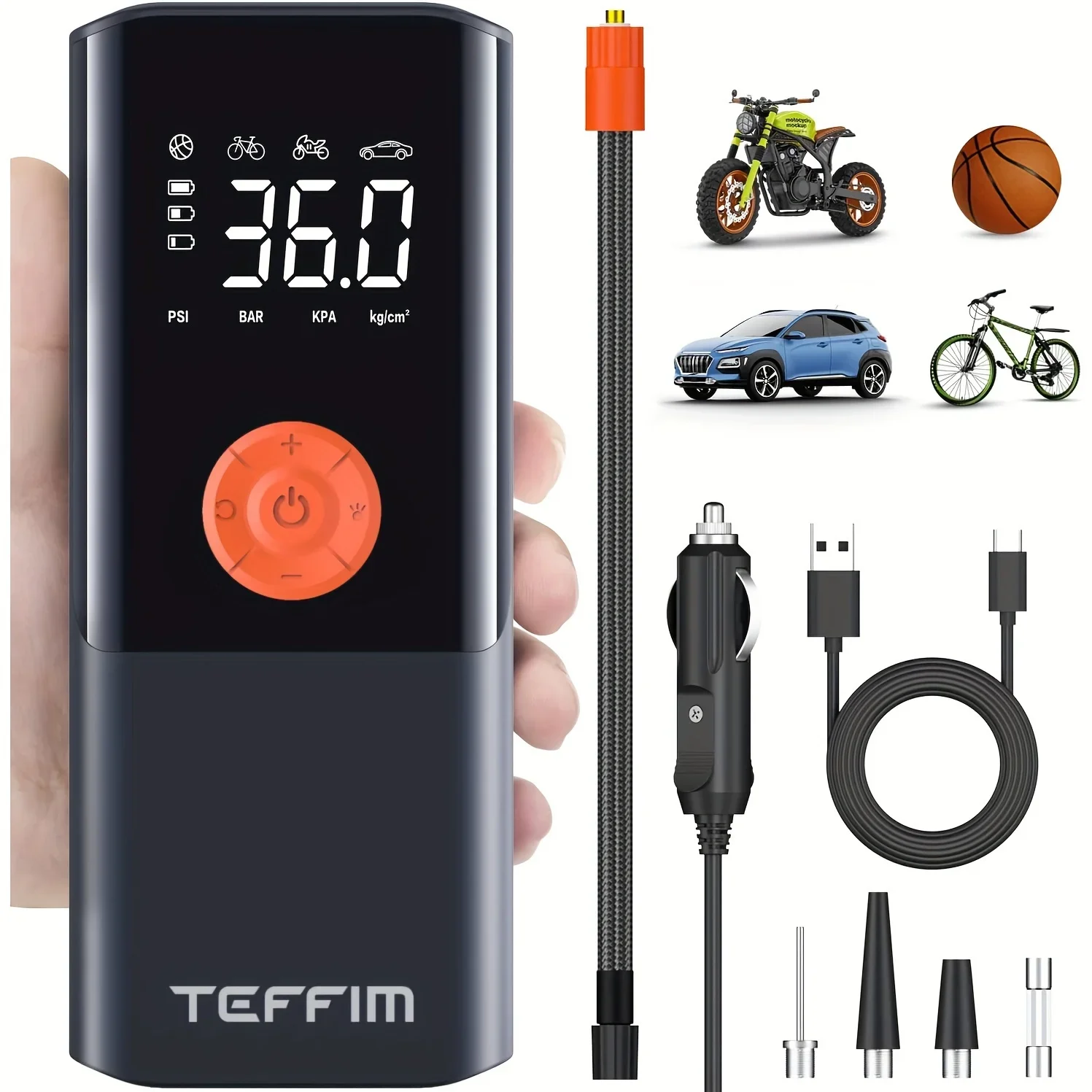 

Portable and Powerful 1pc Tire Inflator with Digital Pressure Gauge - 150 PSI - Ideal for Cars, Motorcycles, Bikes, and Bicycles