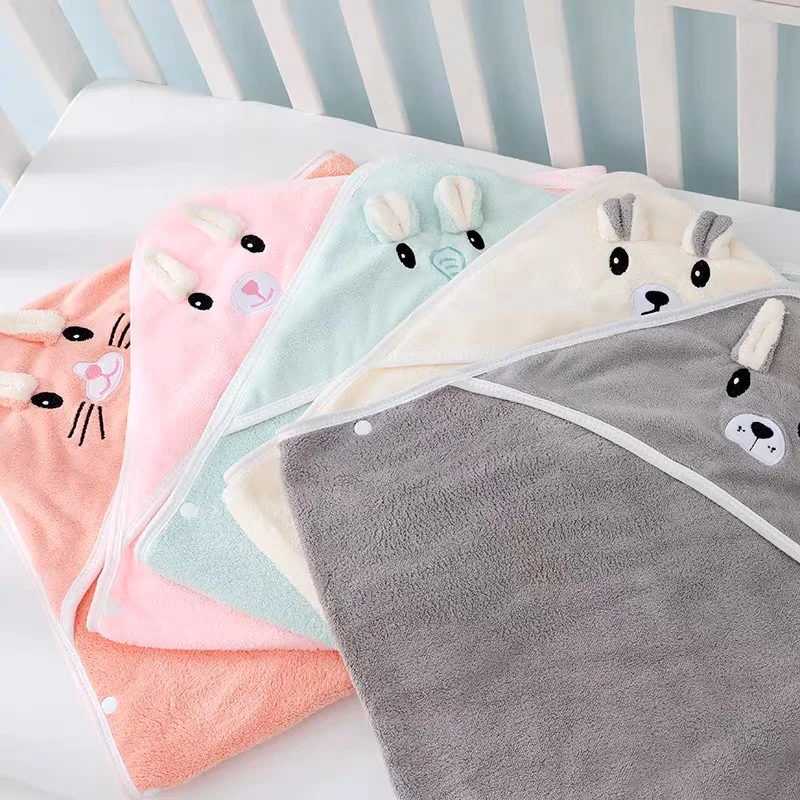 80*80CM Baby Bath Towel Girl Boy Newborn with Hood Cartoon Coral Fleece Infant Towels Blanket Newborn Baby Bathrobe Infant