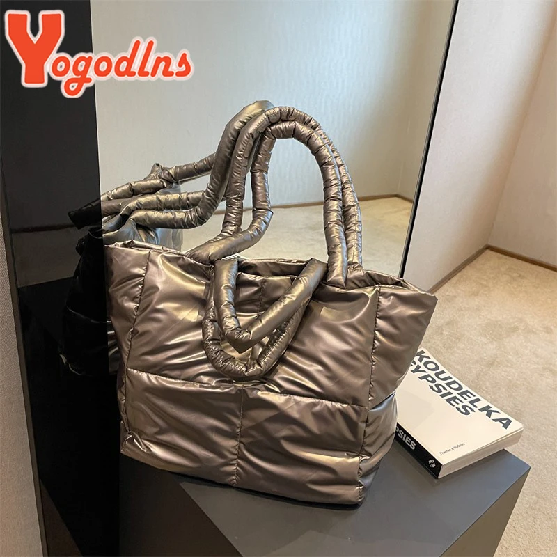 Yogodlns Large Capacity Underarm Bag Fashion Quilted Women Shoulder Bag Designer Space Padded Cotton Handbag Luxury Shopper Tote