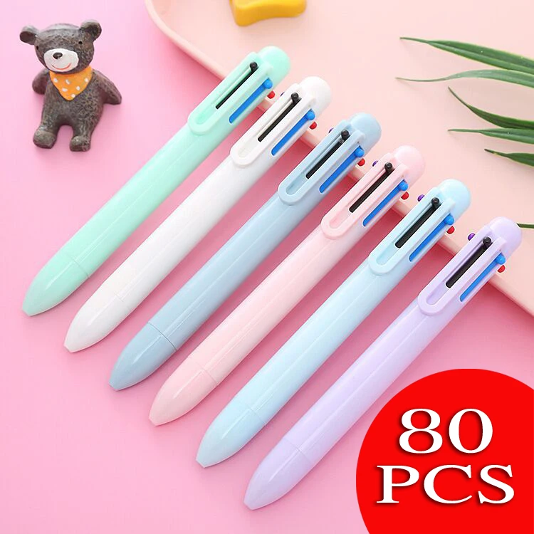 

80PCS 0.5mm Creative Macaron 6 Color Ball Point Pen Solid Color Pen Students Multicolor Oil Pen Girl Heart Color Notebook Pen