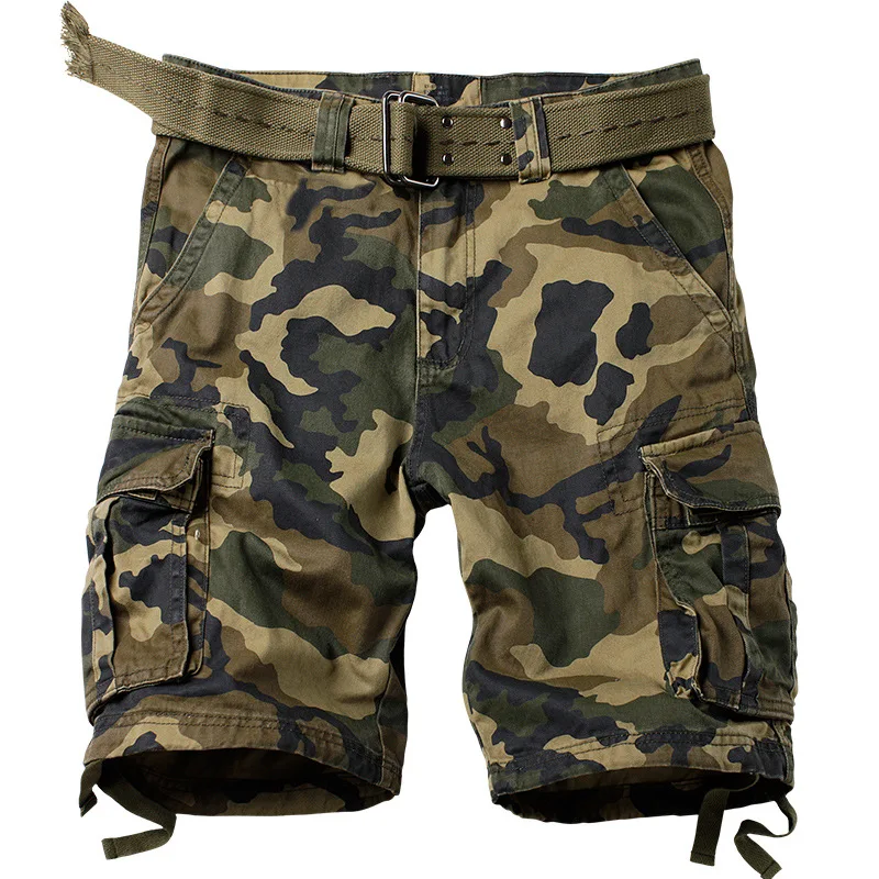 2023 summer Korean style camouflage cargo shorts men loose washing Multi-pocket cargo shorts for men 29-42 3