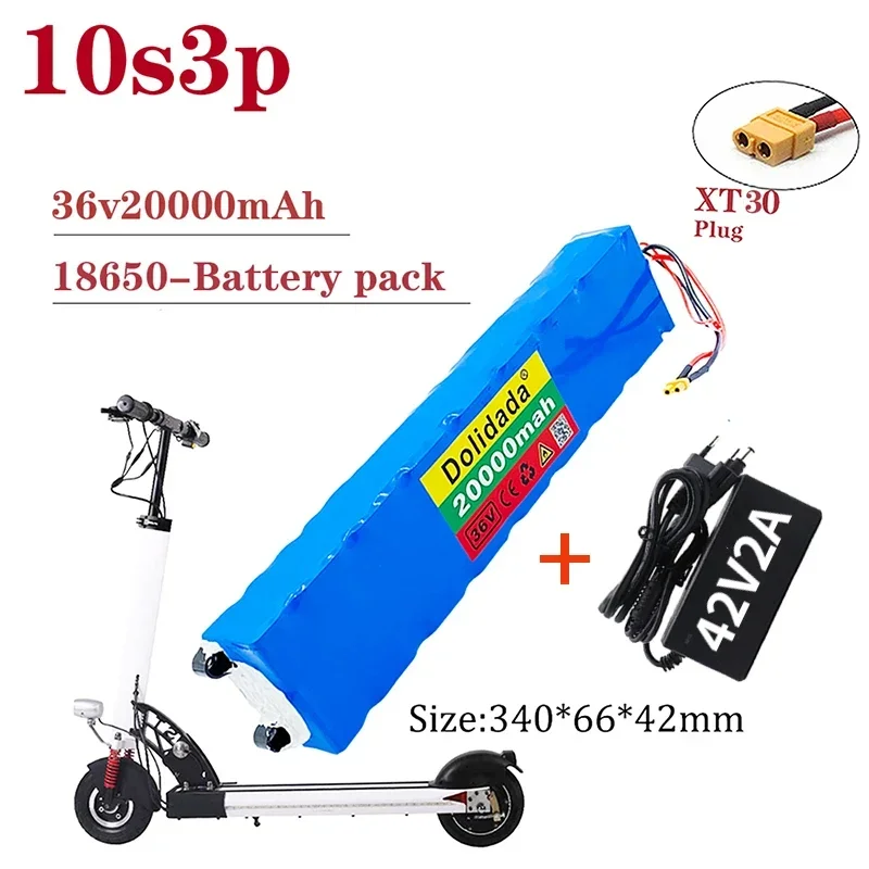 

36V 20Ah 18650 Rechargeable Lithium Battery Pack 10S3P 500W High Power for Modified Bikes Scooter Electric Vehicle,With BMS XT30