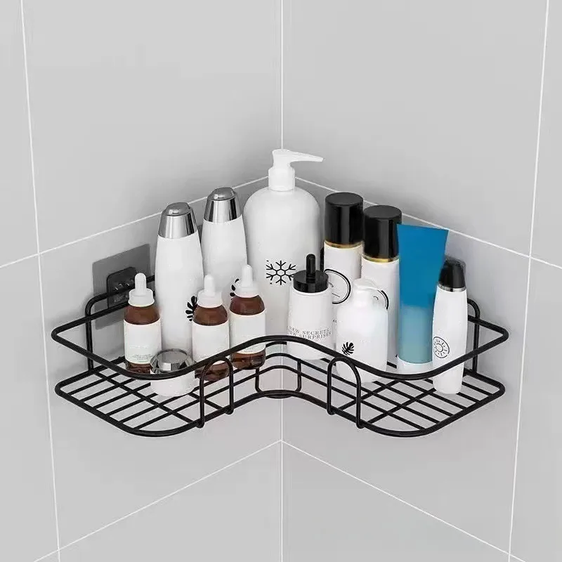 Bathroom Storage Rack Wall Mounted Non Perforated Corner Storage Rack Home Bathroom Shampoo Cosmetics Storage Drain Basket 2