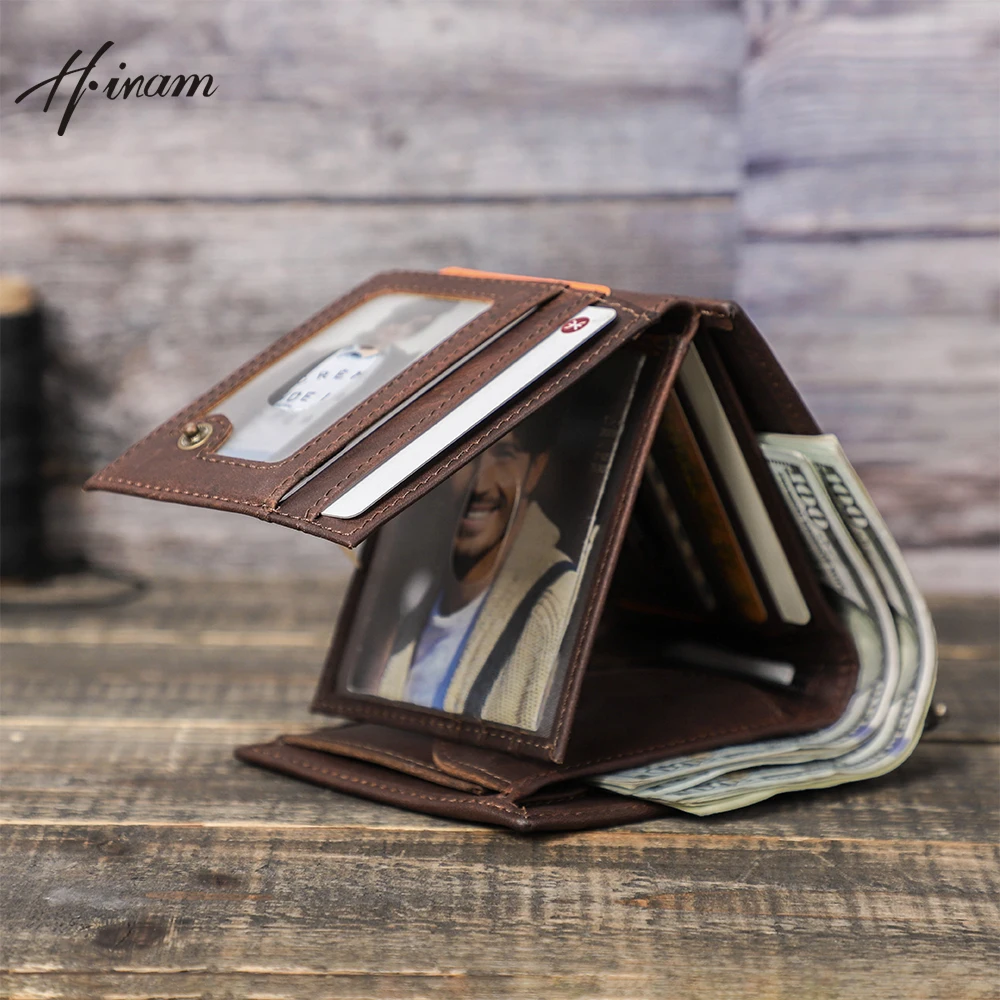 Hiram Genuine Leather Men Wallet Coin Purse Small Card Holder PORTFOLIO Portomonee Male Walet Pocket Brand High Quality Designer