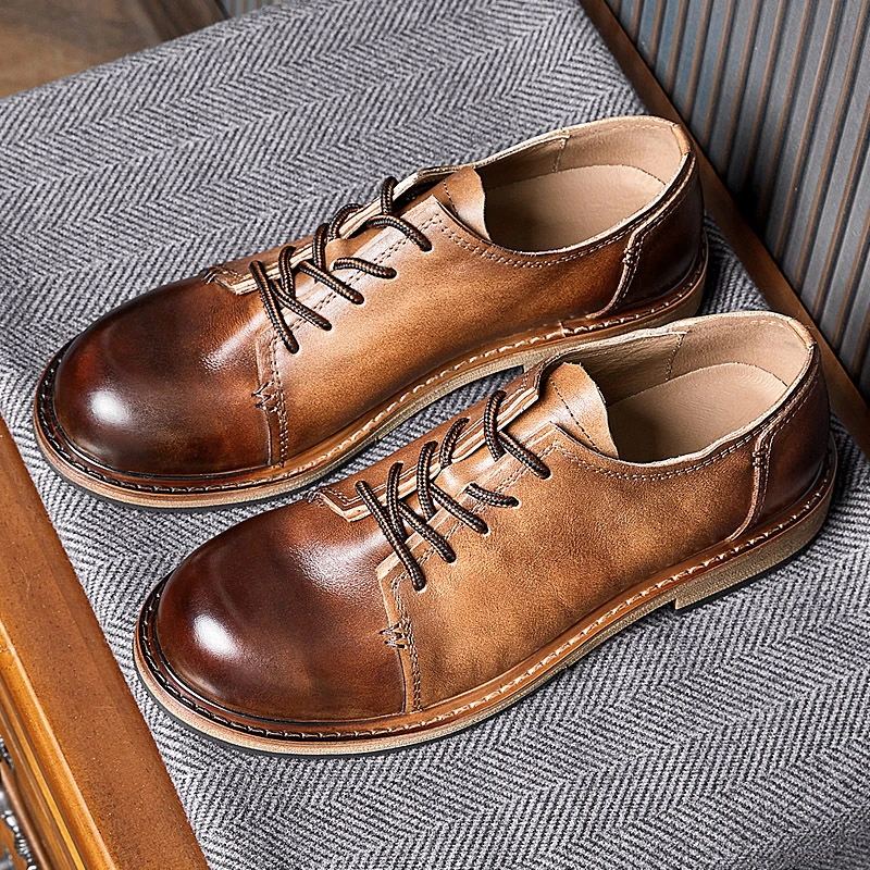 American Style Handmade Casual Soft Full Grain Leather Men's Concise