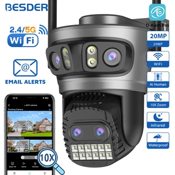 BESDER 16MP Wifi Camera IP PTZ Three Screen 180° Wide Angle Auto Tracking 10X Digital Zoom 20MP Security Protection O-Kam Pro 1