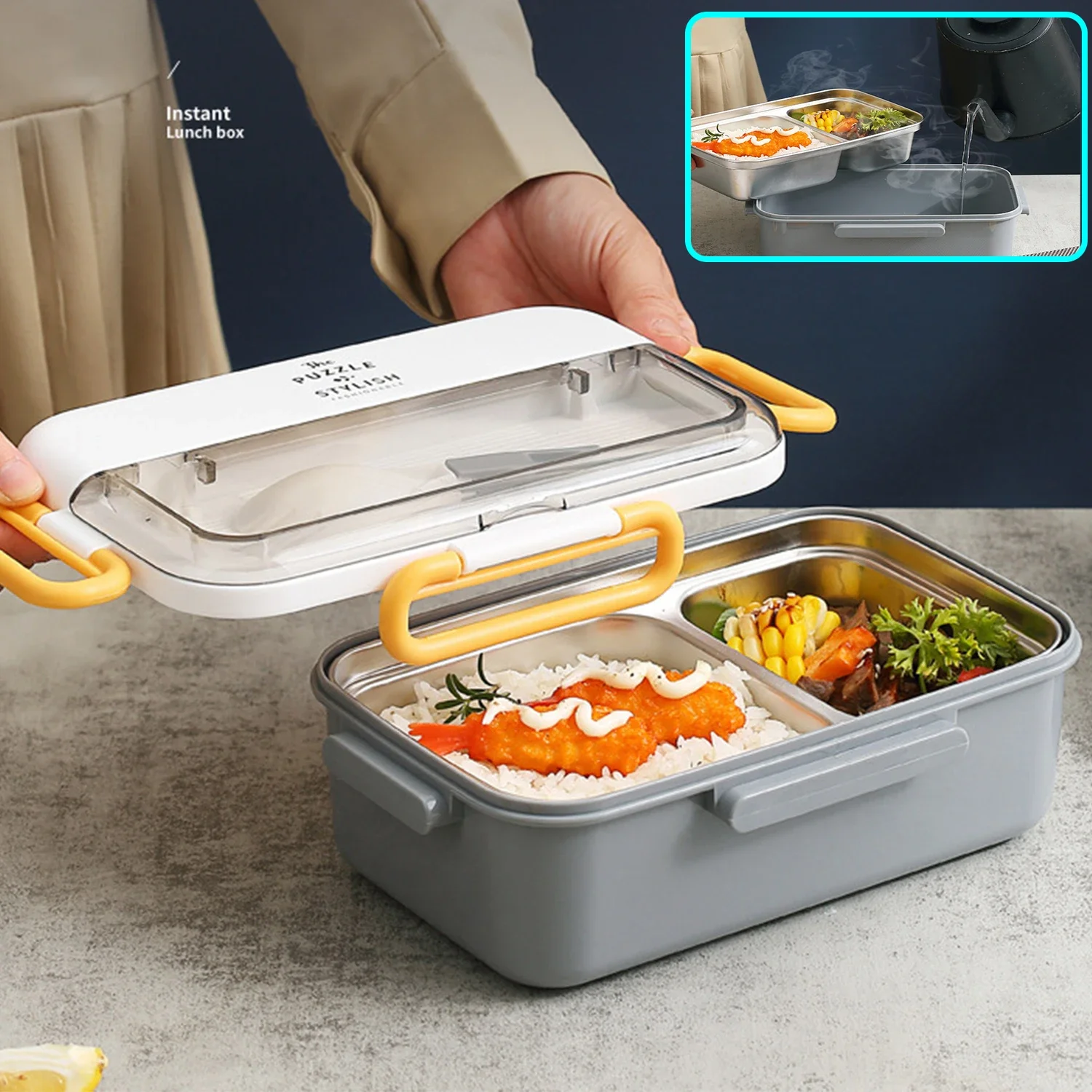 

Instant Lunch Box,Insulation Lunch Boxes,Stainless Steel Dining Plate,Portable LunchBox for Car,Truck,Office Workers,Students