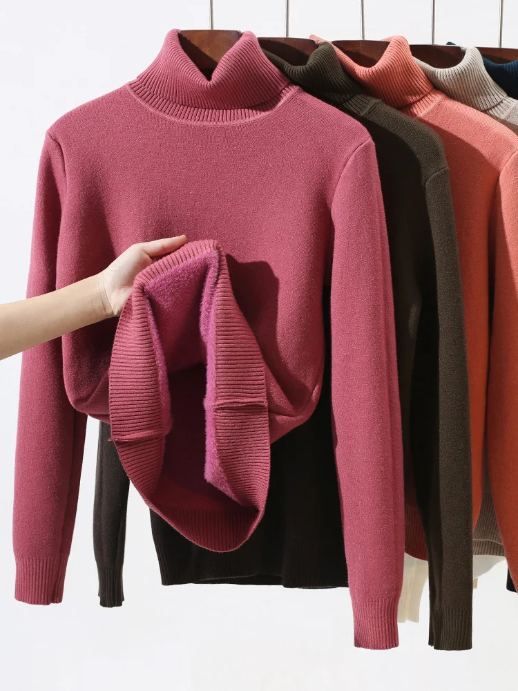 Pull thermique à col roulé pour femme, sous-vêtement, pull chaud