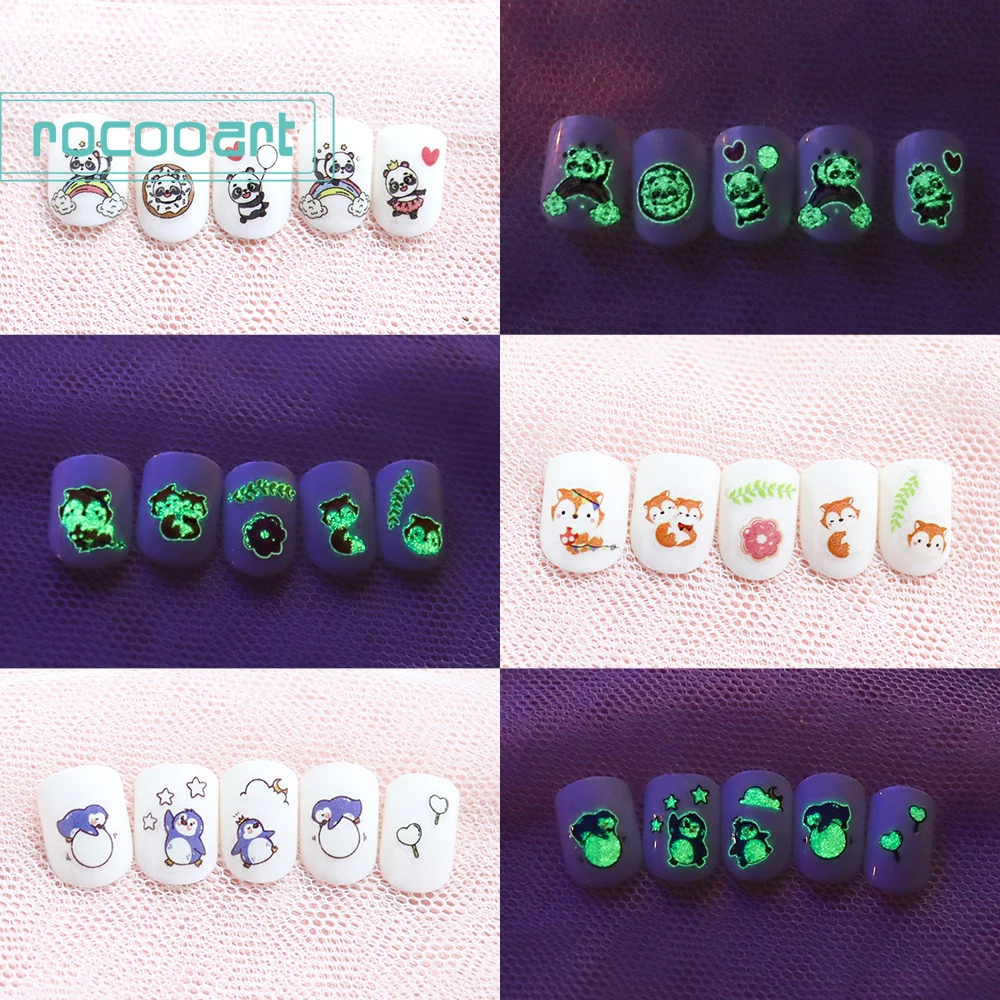 Luminous Nail Stickers For Kids DIY Nail Art Sticker Cute Animals Design Art Decoration Glowing Children Manicure Foil nail stickers,nail art tools,nail decals