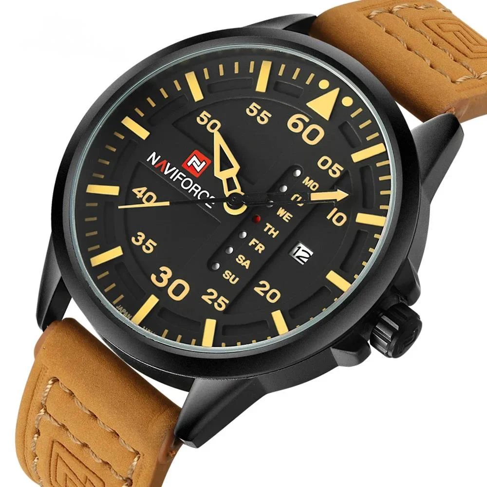 Quartz Watch For Men Top Luxury Watch Waterproof Clock Date Week Display Sports Leather Strap Men Watch Reloj Hombre NF9074