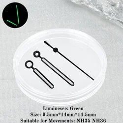 Enhanced Luminous Green Watch Hands Set with Unique Modified Design (9*14*14.5mm, 3 - Pin Needles) (A - P - Black)