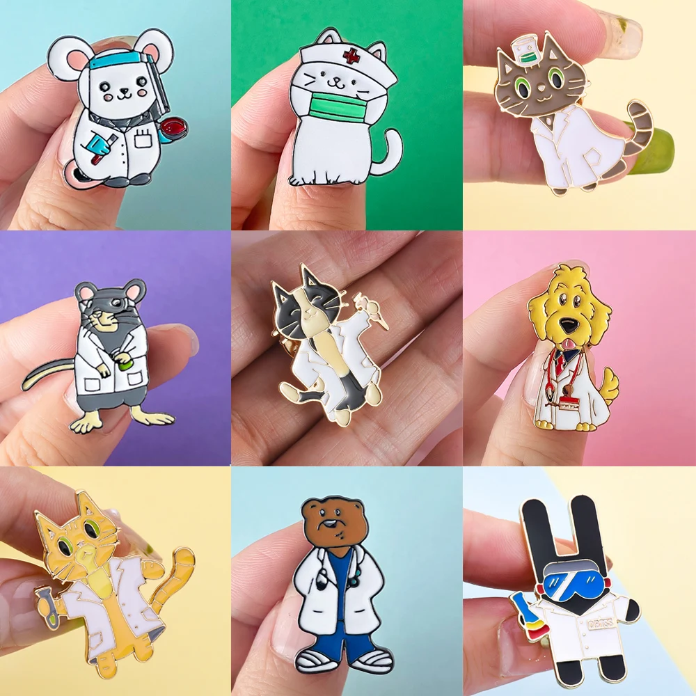 

Harong Animal Doctor Pin Badge Set Fashion Funny Cute Science Medical Brooch Hat Backpack Coat Lapel Pin for Student Teacher