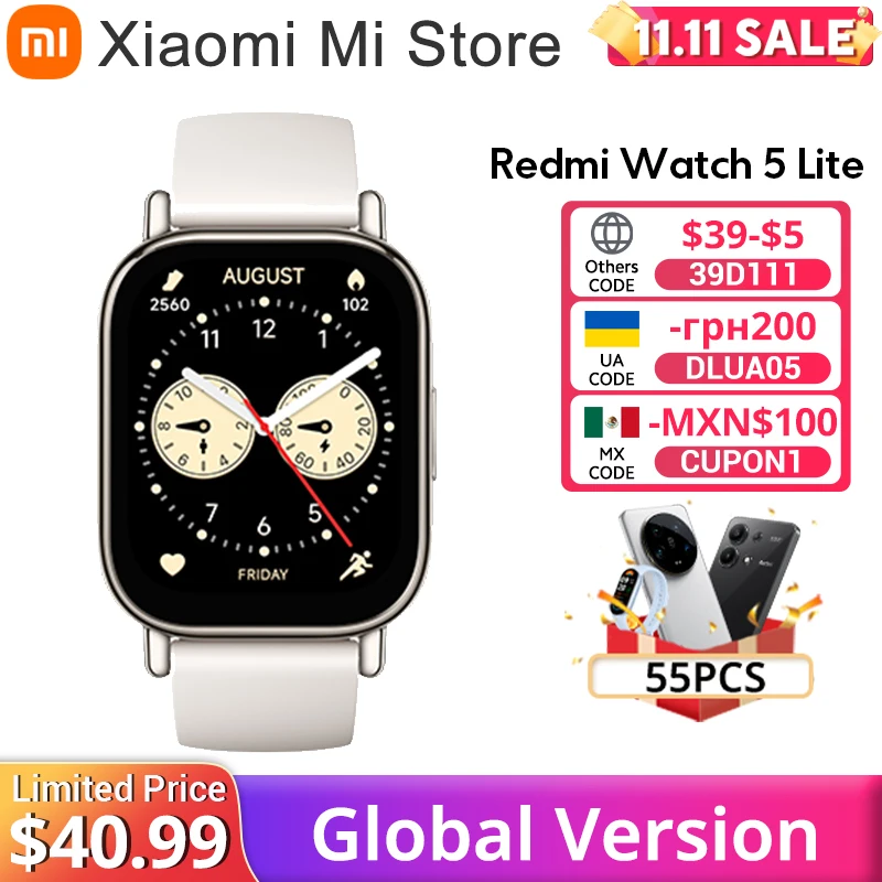 Global Version Xiaomi Redmi Watch 5 Lite 1.96'' AMOLED display Bluetooth® calling 18-Day Battery life Built-in GNSS 5ATM