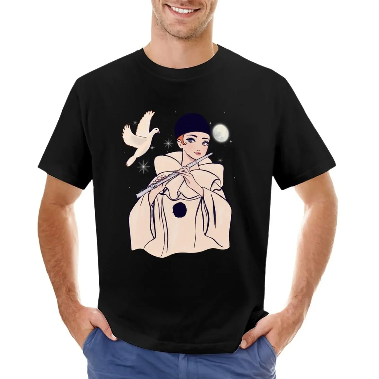T-Shirt Pierrot Playing Flute Abbigliamento Estetico Moda Coreana Abbigliamento Uomo