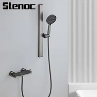 Stenoc ปืนสีเทาโมเดิร์นออกแบบติดผนังทองเหลืองก๊อกน้ําอาบน้ํา 2 ฟังก์ชั่นน้ําตกชุดฝักบัวอาบน้ําร้อนและเย็นผสม 1
